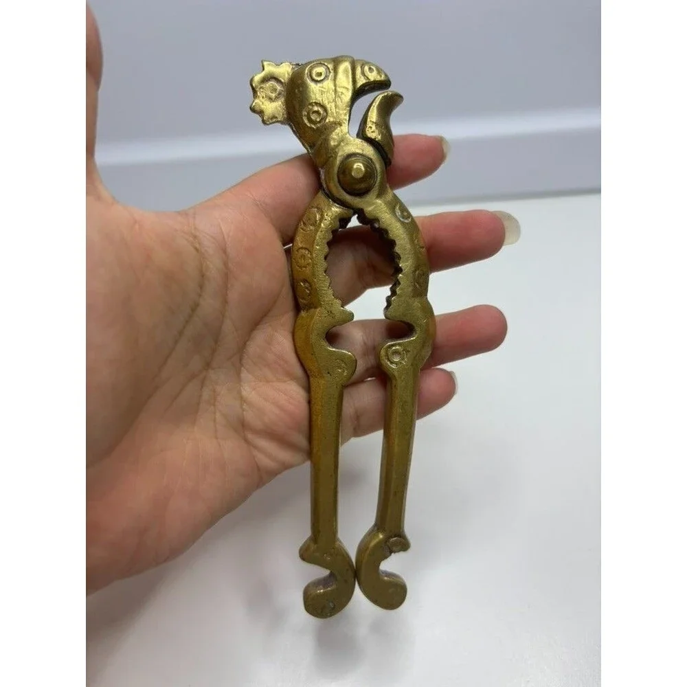 Vtg. Heavy Rooster Chicken Bird Brass Nut Crab Cracker Bottle Opener Nutcracker